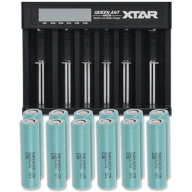 Xtar Queen ANT MC6 Li-ion batterioplader + 12 stk. 18650 Samsung 2000mAh Li Ion batterier